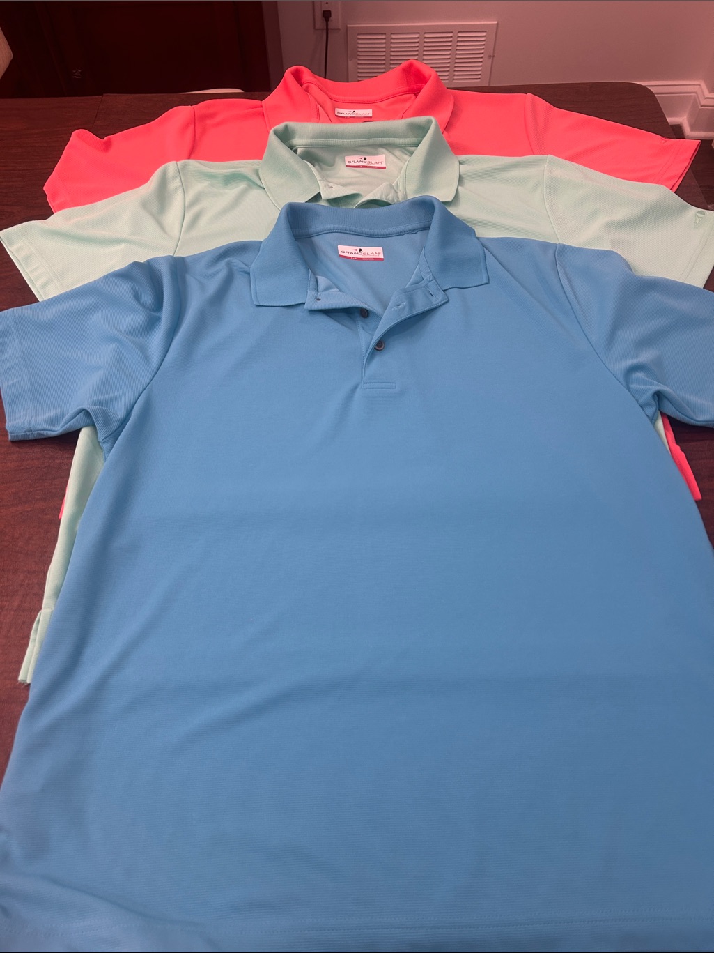 Performance Menâs Polos - Blue, Mint, Coral